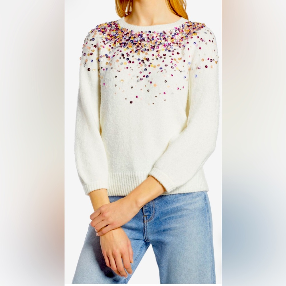 Halogen® Sequin Detail Festive, Holiday, party Sweater, 3/4 sleeve